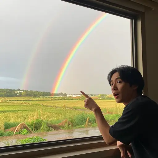 朋友让你看窗外雨后的双彩虹，你由衷赞叹。
