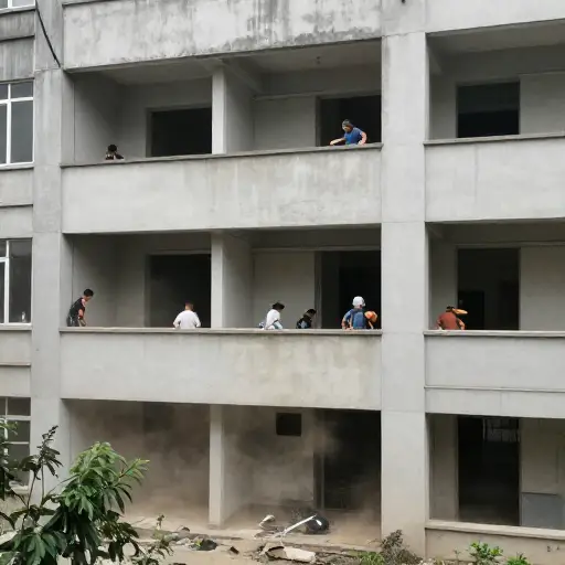 在地震期间，他们在一座坚固的建筑里寻求庇护。