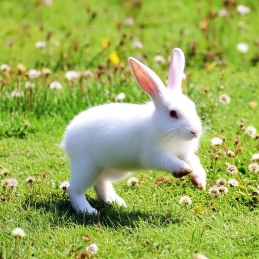兔子在草地上跳来跳去。