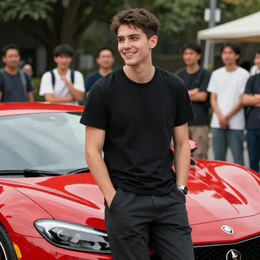 他只是想用他的新跑车来炫耀一番。
