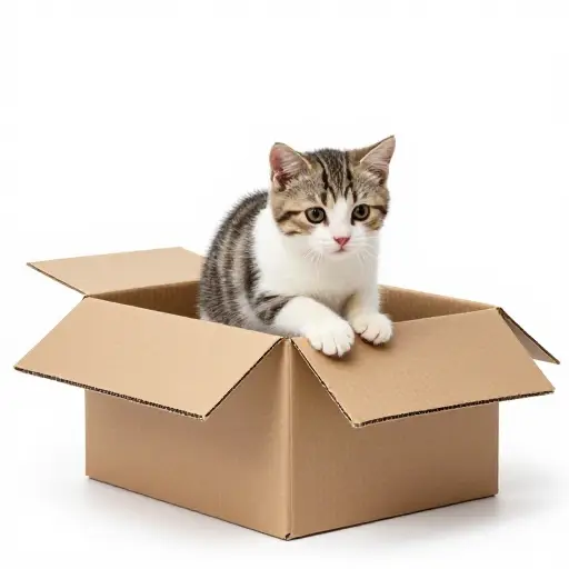 他打开盒子，一只小猫跳了出来。