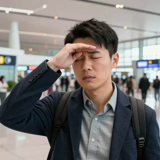 被卢顿机场内部的耀眼灯光弄得眼花缭乱，我努力不让自己恐慌。