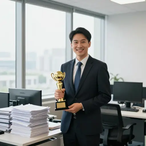 他将自己的成功归功于努力工作。