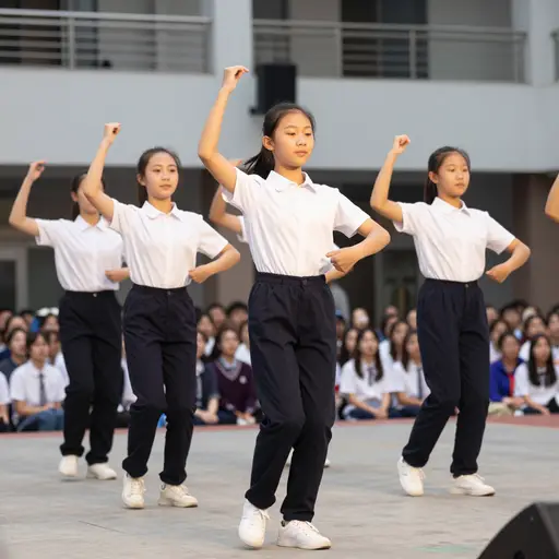 学生们将在学校才艺表演中跳一支舞。