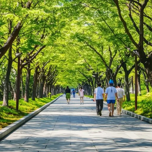我们从公园中间的小路穿过去。